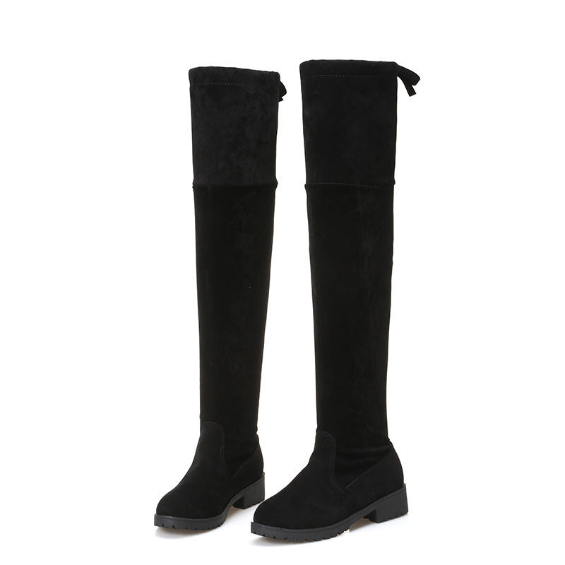 Damen Overknee-Stiefel aus Velourslederoptik mit elastischem Schaft und profilierter Gummisohle Drune