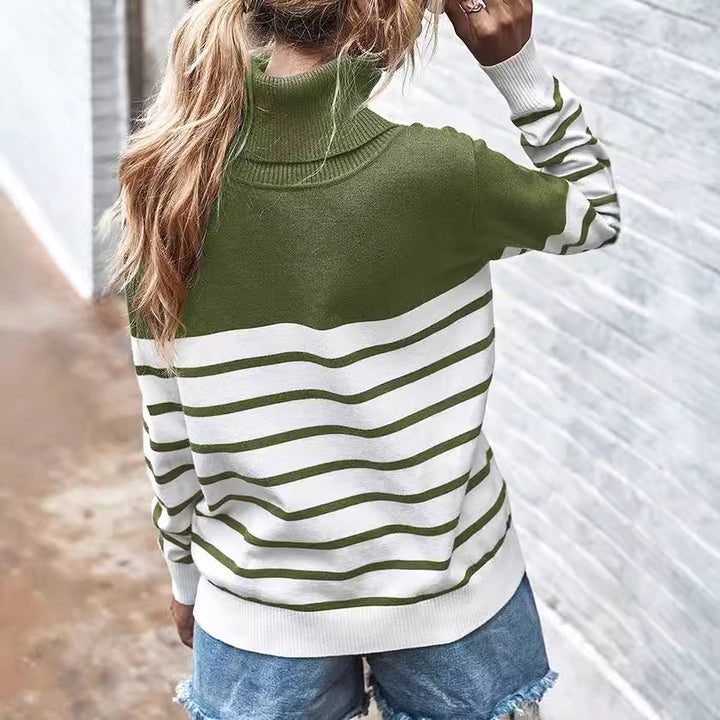 Damen gemütlicher Rollkragenpullover mit Streifenmuster Drune