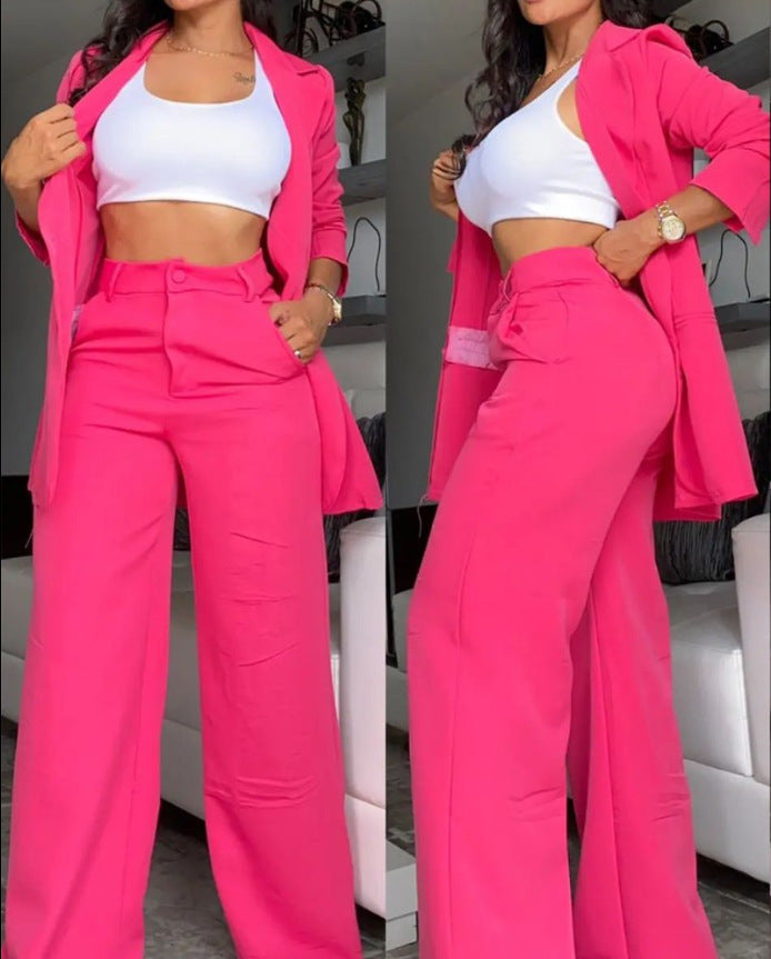 Damen Modernes Blazer-Set mit weiten Hosen und klassischem Schnitt Drune