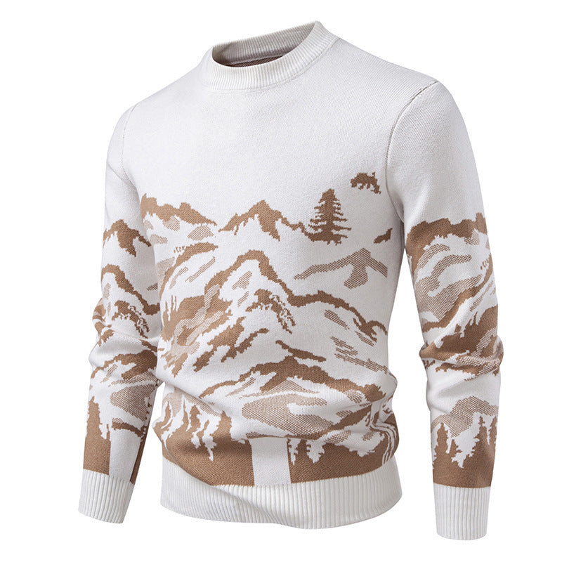 Herren Strickpullover mit Bergmotiv und hohem Kragen Drune