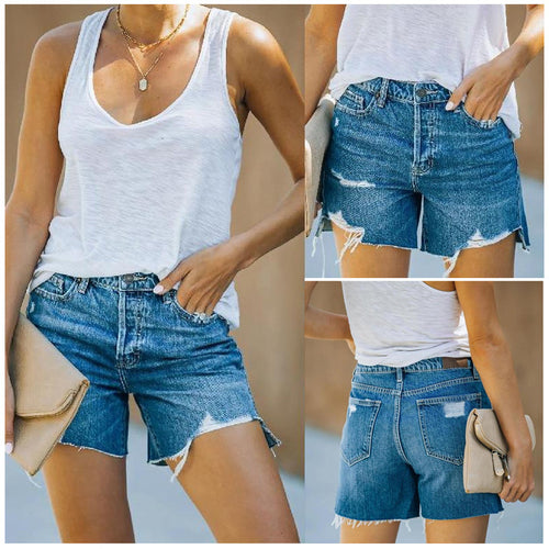 Damen Denim-Shorts mit angesagtem Destroyed-Effekt und lässiger Passform Drune