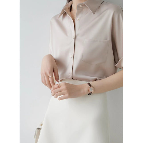 Damen Satinbluse mit modernem Kragen und eleganten Rollärmeln Drune