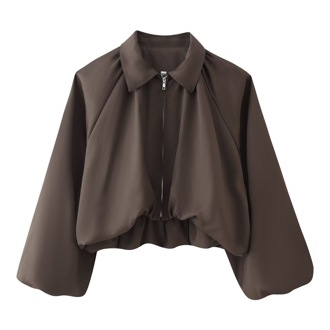 Damen Kurze Cropped‑Jacke mit Raglanärmeln, Reißverschluss und gerafftem Saum Drune