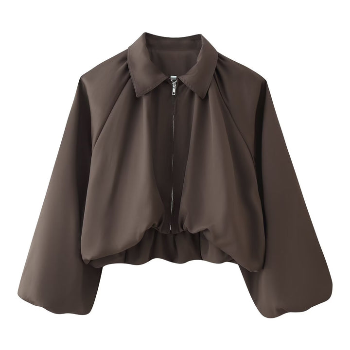 Damen Kurze Cropped‑Jacke mit Raglanärmeln, Reißverschluss und gerafftem Saum Drune