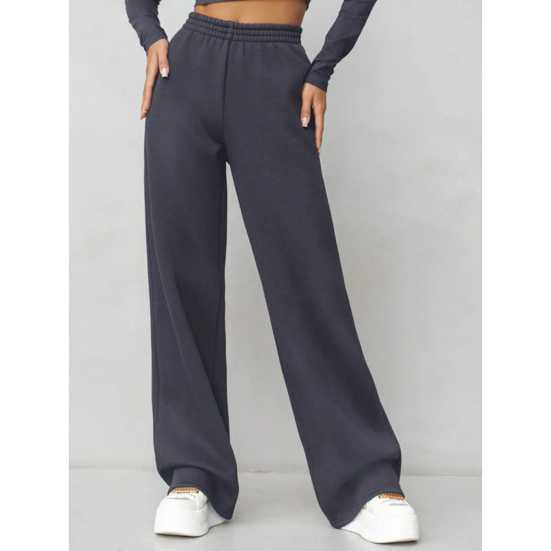 Damen nan fließende Palazzo-Loungehose mit extra weitem Bein elastischem Komfortbund und dezenten Eingrifftaschen Drune