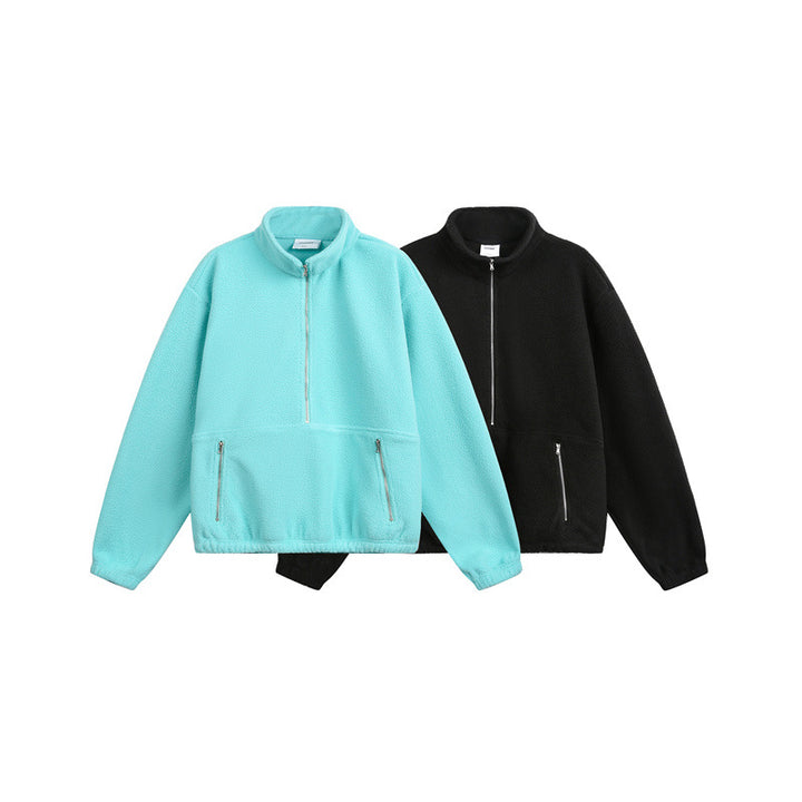 Unisex Oversize Fleece-Halbzip mit Stehkragen und Reißverschlusstaschen Drune