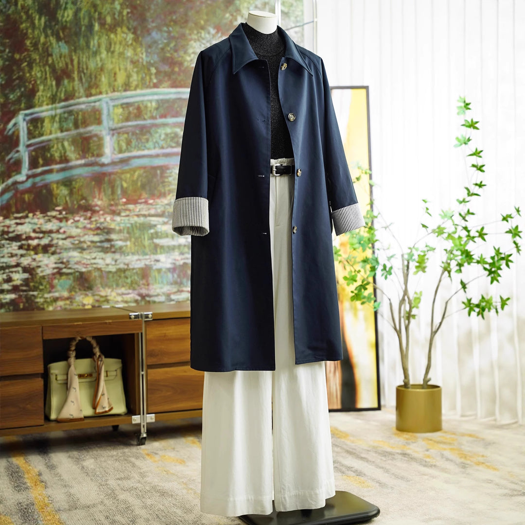 Damen Eleganter Trenchcoat mit Kontrastdetails Drune