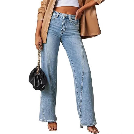 Damen Hochtaillierte gerade geschnittene Jeans mit betonten Längsnähten Drune
