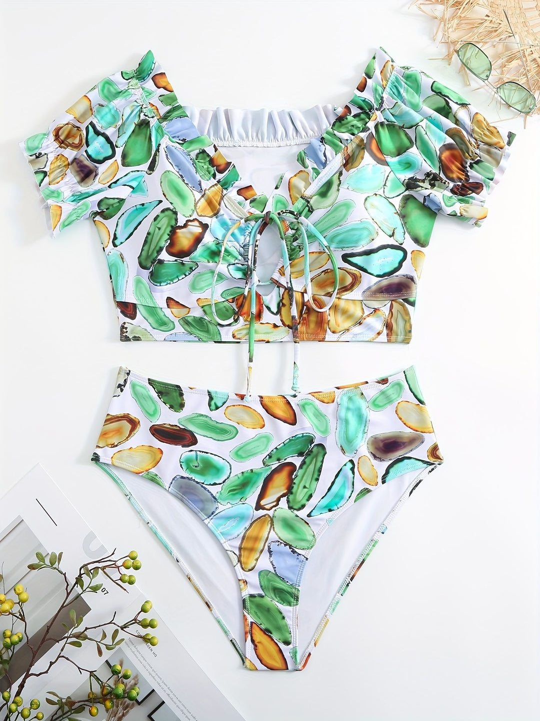 Damen Bikiniset mit raffiniertem Oberteil und hohem Beinausschnitt Drune