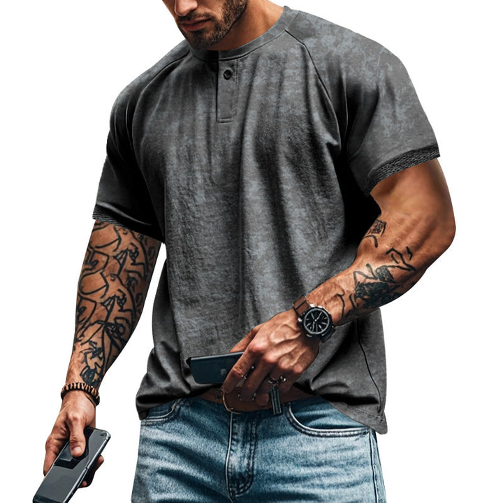 Herren Kurzarm-Henley-Shirt mit strukturierten Akzenten und sportlichem Schnitt Drune