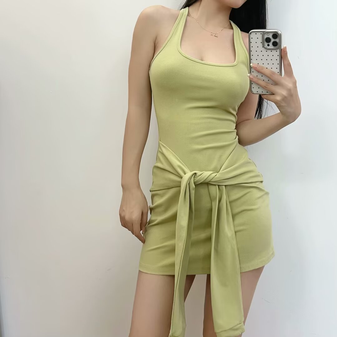 Damen lässiges Sommerkleid mit Knotendetail Drune