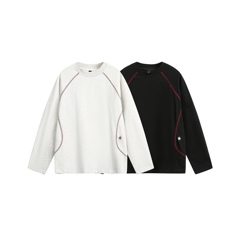 Unisex Relaxed‑Fit Langarmshirt mit Rundhalsausschnitt, kontrastierenden Flatlocknähten und weichem Loopback-Finish Drune