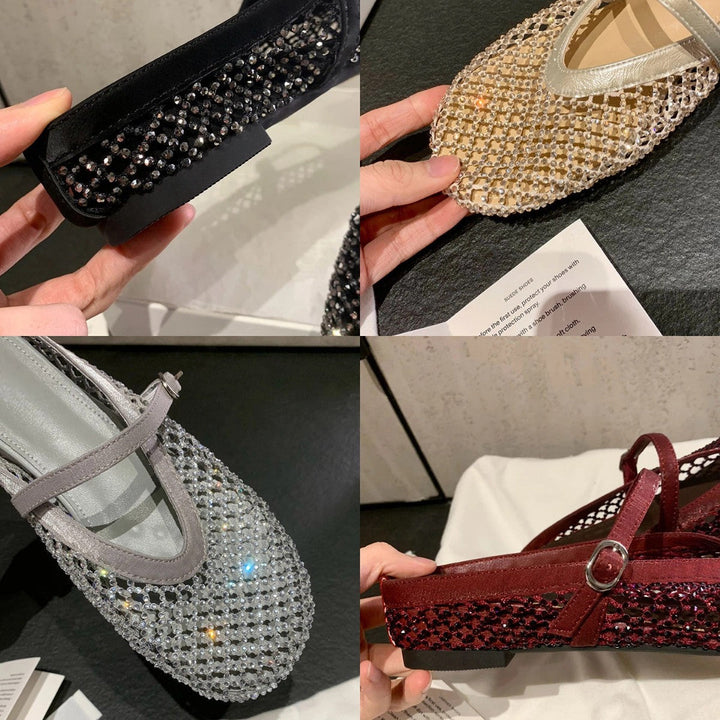 Damen eleganten Ballerinas mit modischem Netzdesign und funkelnden Details Drune
