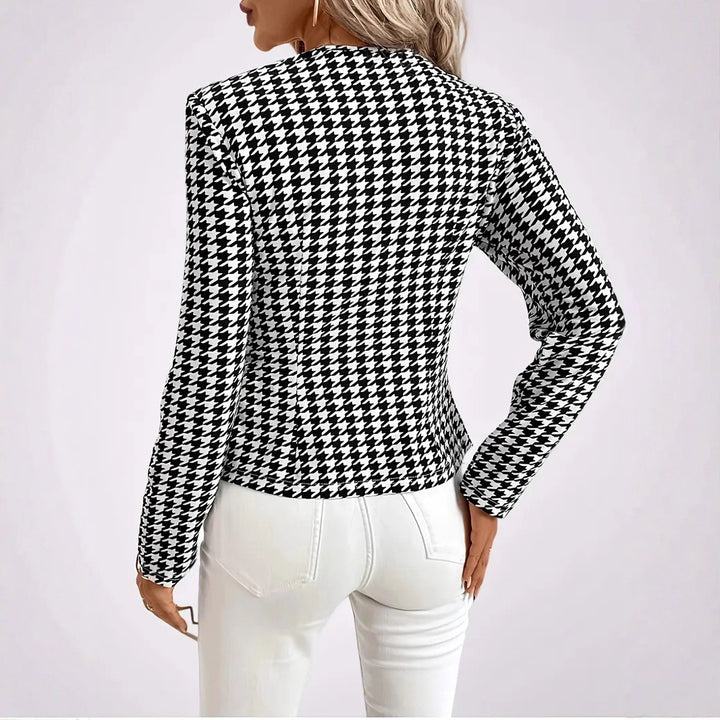 Damen Moderne Blazerjacke mit Hahnentrittmuster und eleganten Knöpfen Drune