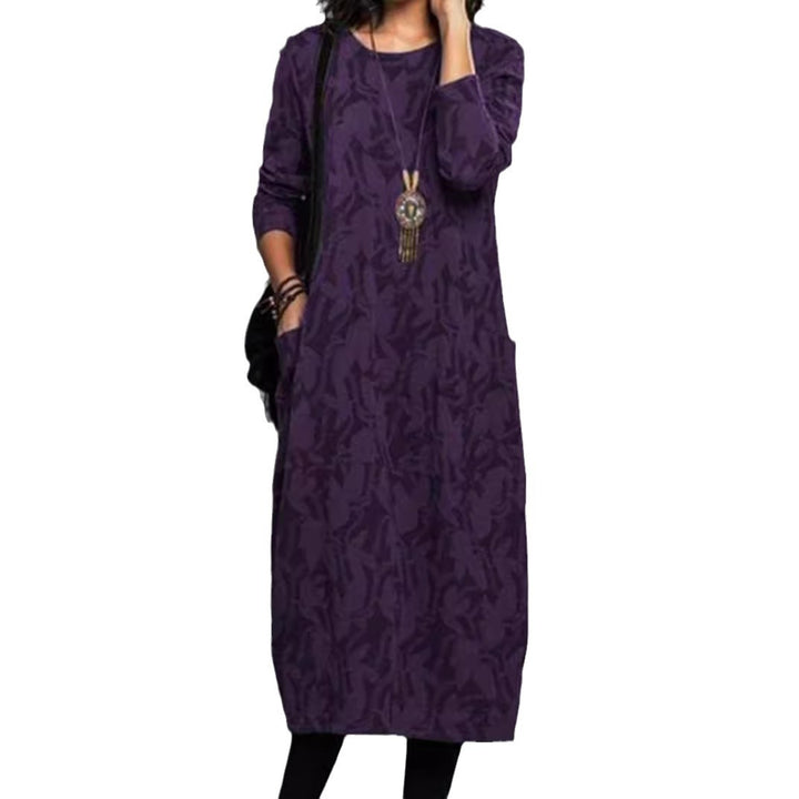 Damen nan locker geschnittenes Midikleid aus Feinstrick mit Ton-in-Ton-Jacquard, Rundhalsausschnitt und seitlichen Eingrifftaschen Drune