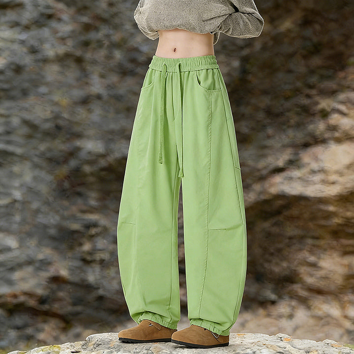 Damen Oversize Cargo-Hose aus Baumwollmix mit hohem Elastikbund und Beinbündchen Drune