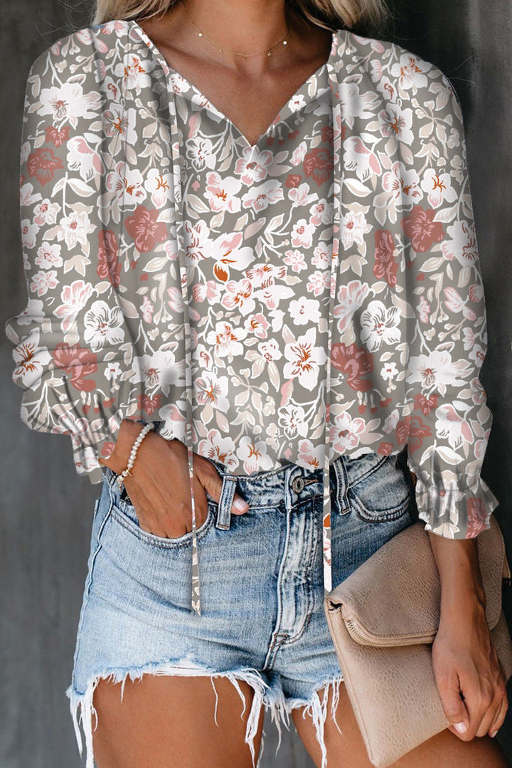 Damen Bluse mit Rüschendetails und tiefem V-Ausschnitt Drune