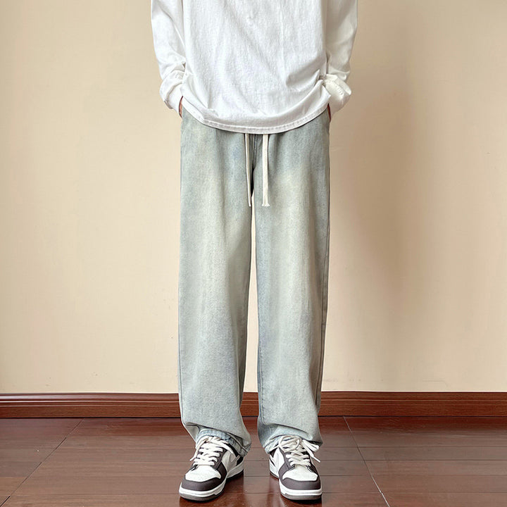Herren locker sitzende Jeanshose im Oversize-Baggy-Stil mit Tunnelzug Drune