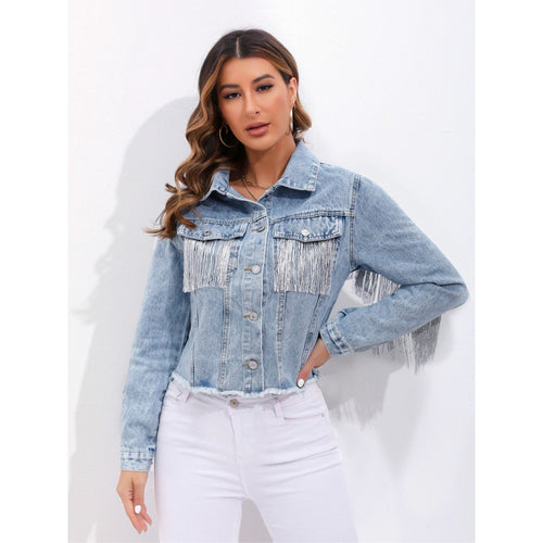 Damen Denimjacke mit Fransen Drune