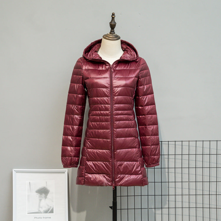 Damen Leicht gesteppte Langjacke mit Kapuze und schlanker Silhouette Drune