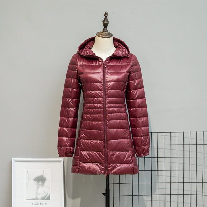 Damen Leicht gesteppte Langjacke mit Kapuze und schlanker Silhouette Drune
