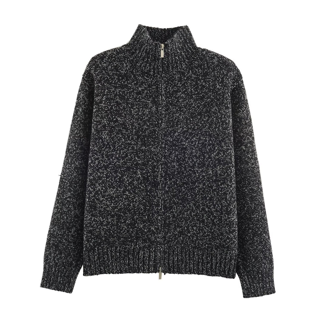 Damen Grobgestrickter Reißverschluss-Pullover mit Stehkragen und geripptem Saum Drune
