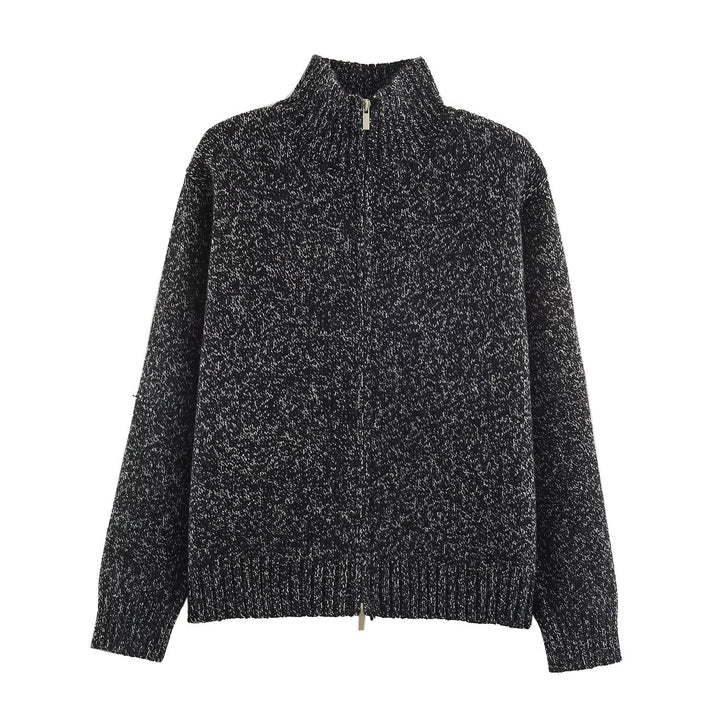 Damen Grobgestrickter Reißverschluss-Pullover mit Stehkragen und geripptem Saum Drune