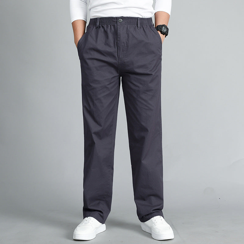 Herren Locker geschnittene Baumwoll‑Chinohose mit elastischem Bund und Seitentaschen Drune