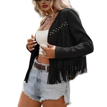 Damen Fransenjacke mit dekorativen Nieten und stylischem Schnitt Drune