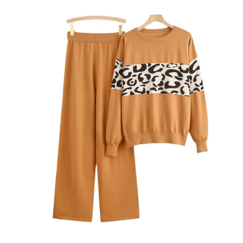 Damen modisches Freizeit-Loungewear-Set mit angesagtem Leopardenmuster Drune