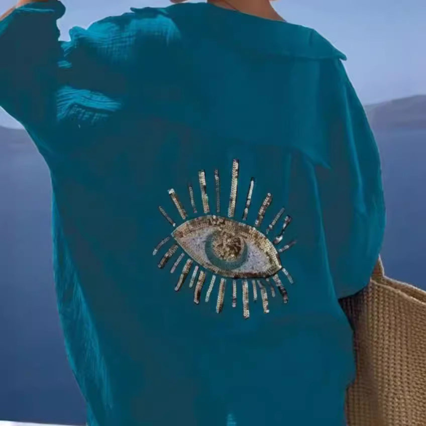 Damen Bluse mit einzigartigem Auge-Stickerei Drune