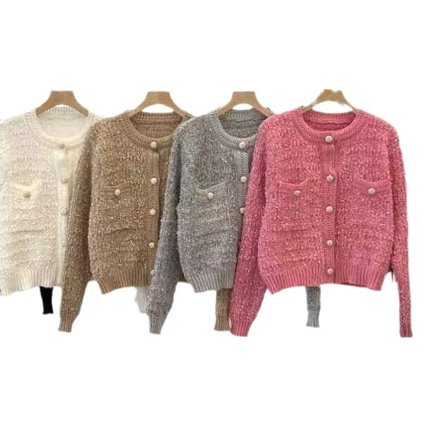Damen kurz geschnittene Strickjacke mit dekorativen Knopfdetails und strukturiertem Design Drune