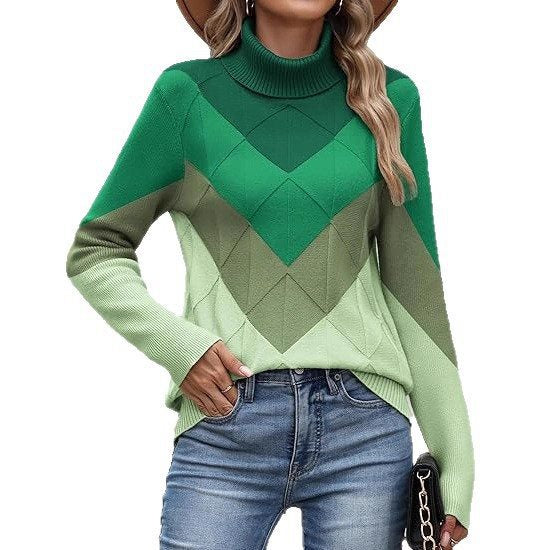 Damen Modischer Strickpullover mit hohem Kragen und geometrischem Design Drune