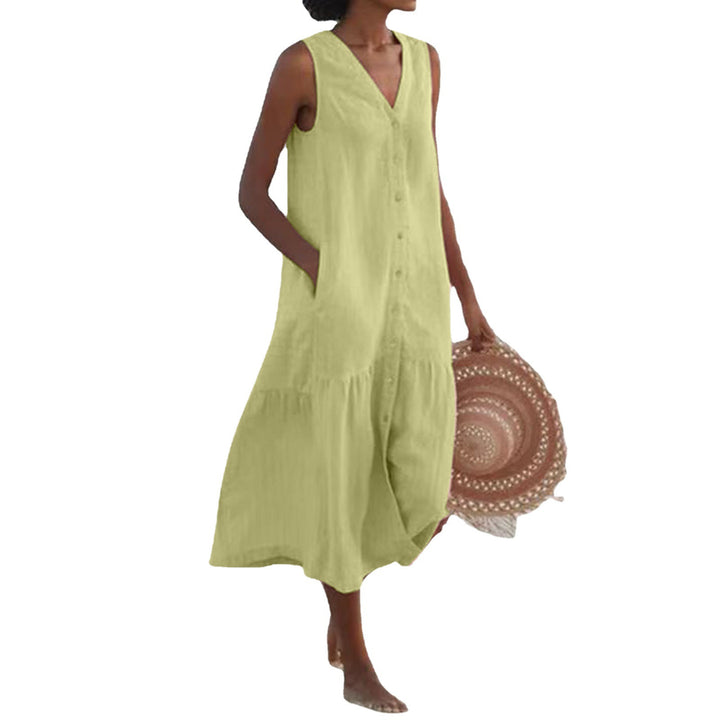 Damen luftiges Maxikleid mit Knopfleiste und praktischen Taschen Drune
