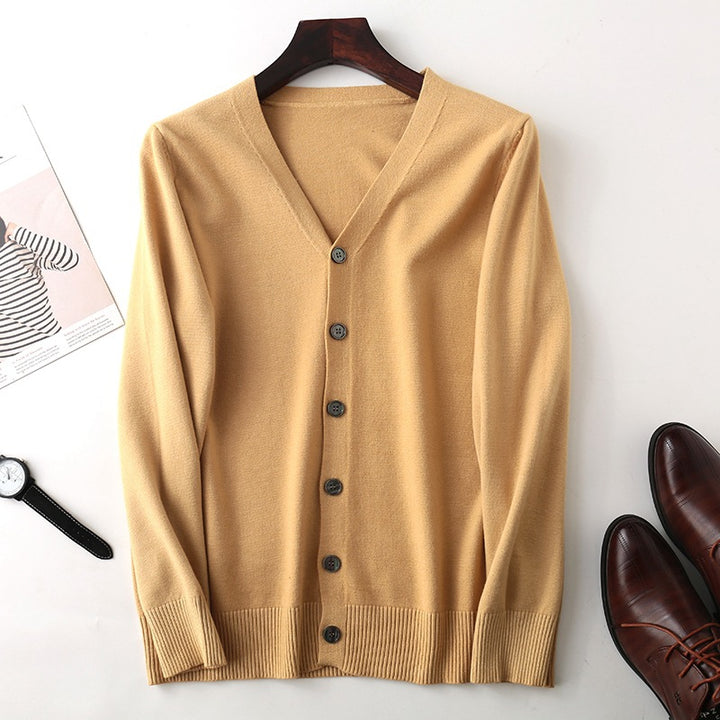 Herren Feiner V‑Ausschnitt-Cardigan aus leichtem Feinstrick mit geripptem Saum Drune