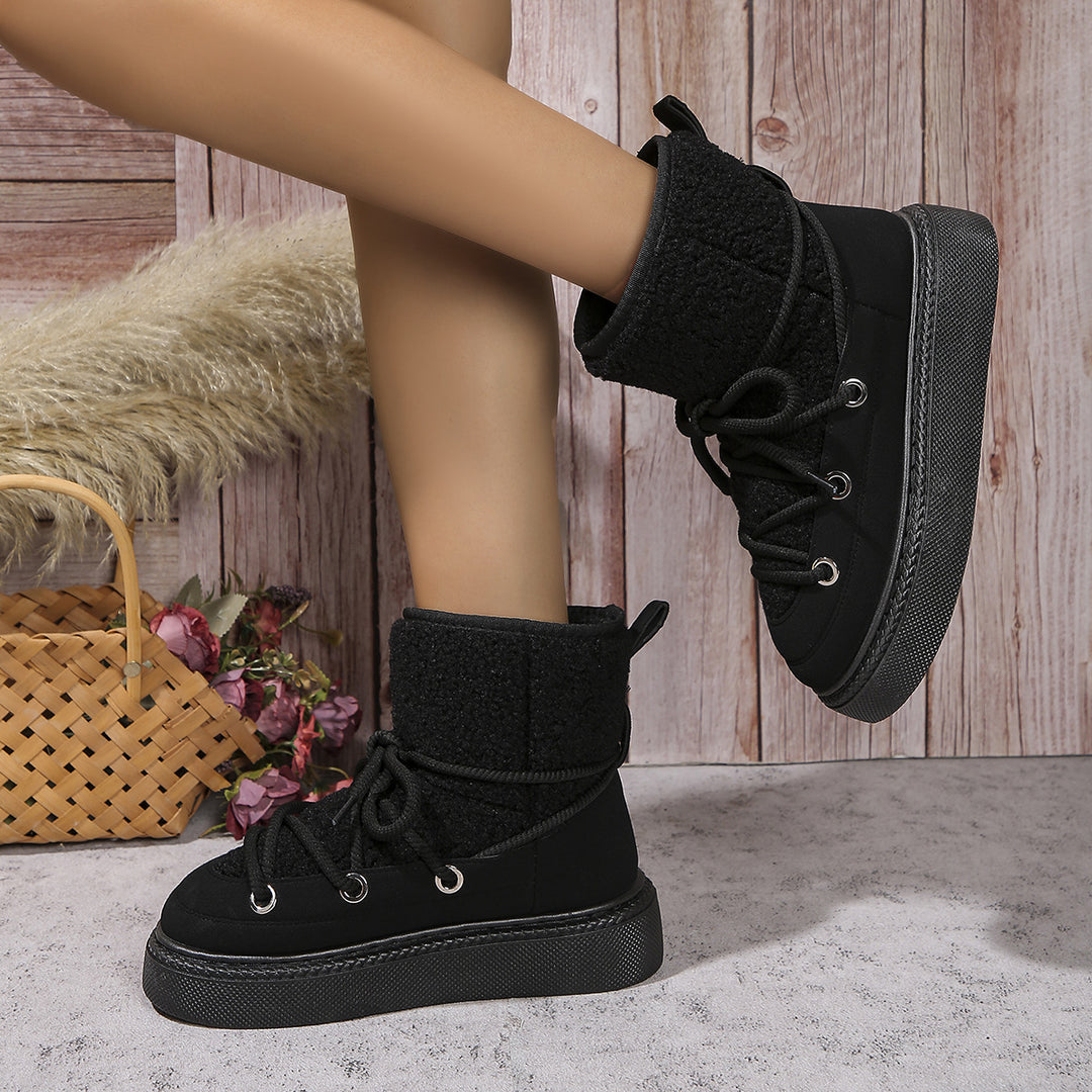 Damen Gefütterte Plateau-Schnürboots mit Teddyfutter und dicker Profilsohle Drune
