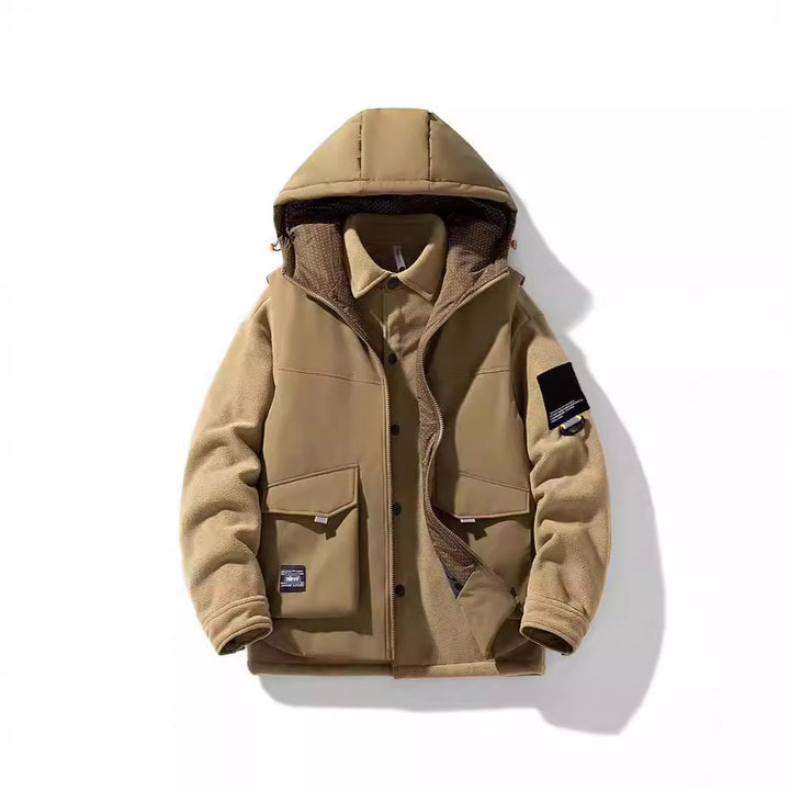 Herren Wärmende Outdoor-Kapuzenjacke mit Fleece-Innenlayer und Multifunktionstaschen Drune