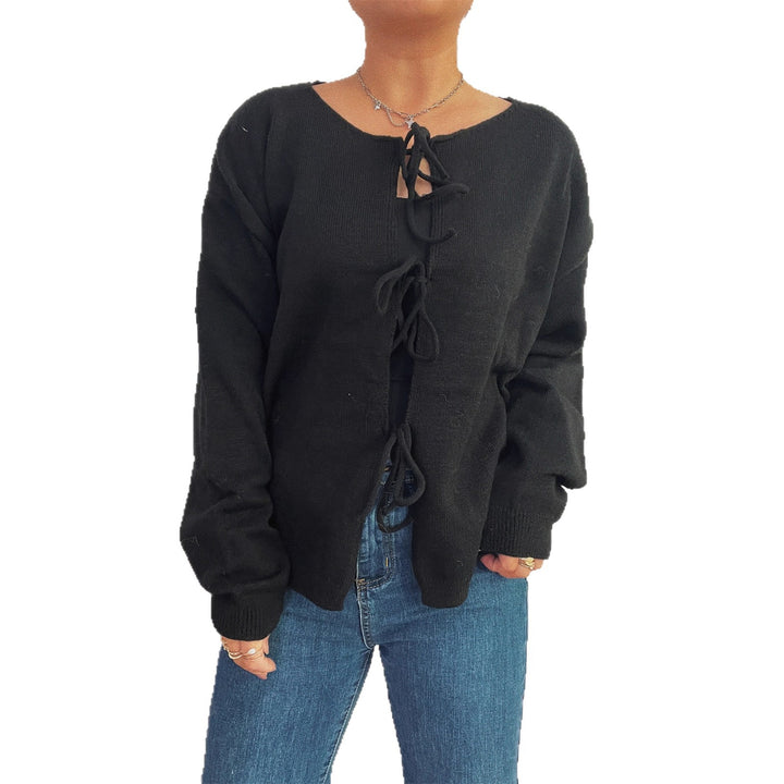 Damen lässiger Strickcardigan mit Kordelzug und offenen Vorderteilen Drune