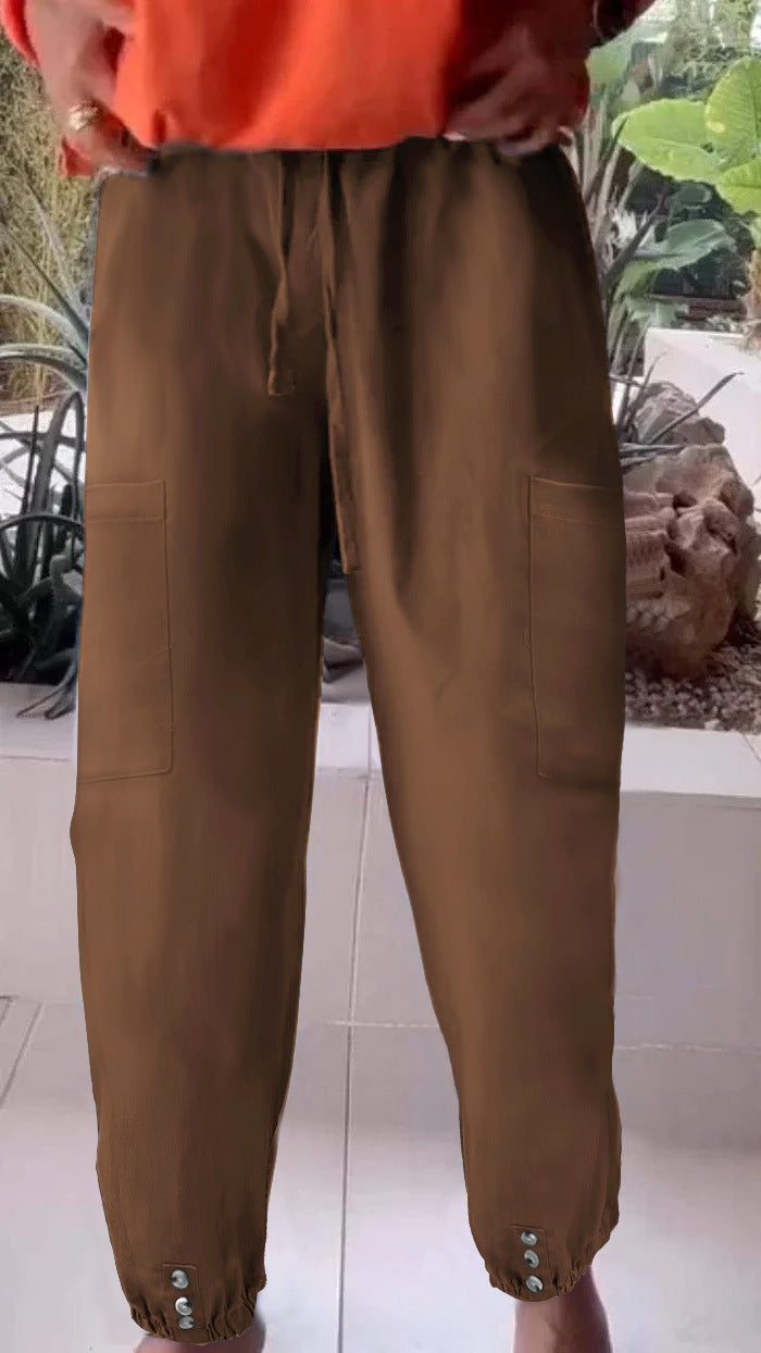 Damen Cargo-Jogginghose mit Kordelzug, aufgesetzten Taschen und Knopfmanschetten Drune