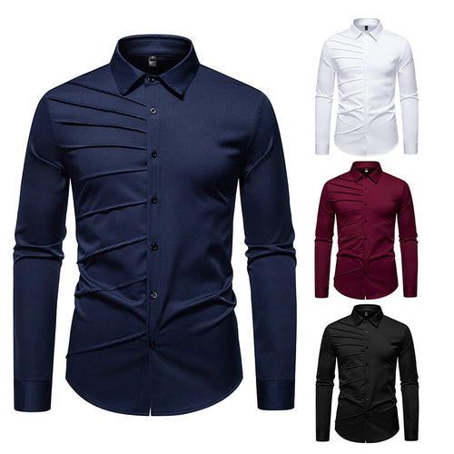 Herren Tailliertes Business-Hemd mit diagonalem Zierfalten-Design Drune