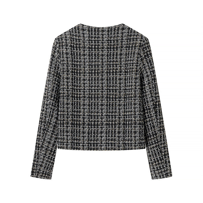 Damen elegante Tweedjacke mit goldenen Knöpfen Drune