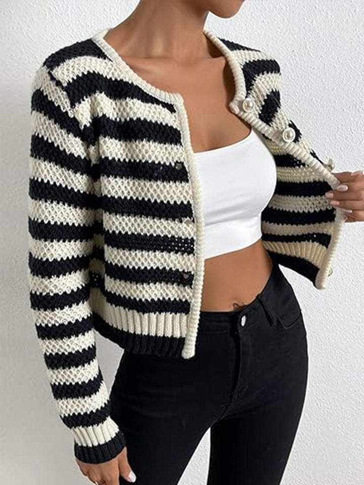 Damen gestreifte Strickjacke mit dekorativen Knöpfen Drune