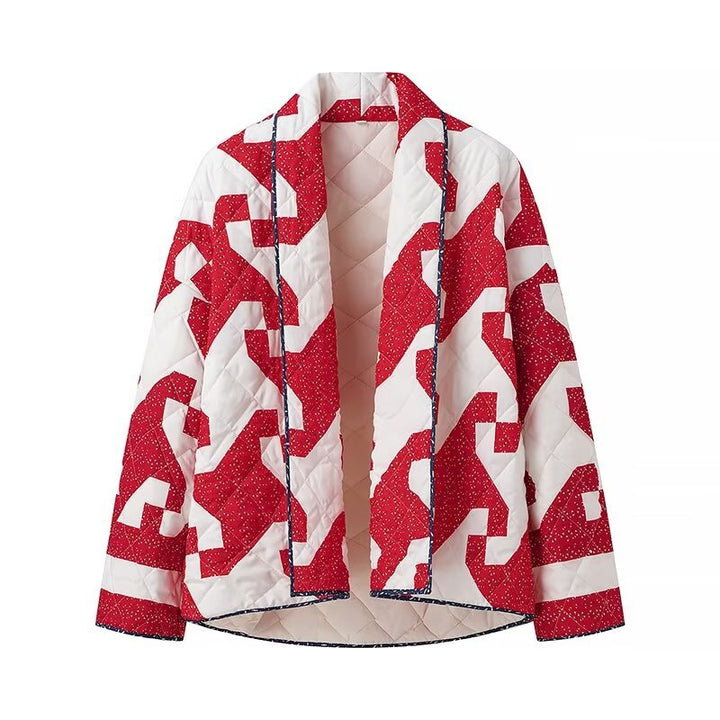 Damen nan gesteppte Boxy-Kimono Jacke mit abstraktem Allover-Print und offener Front Drune