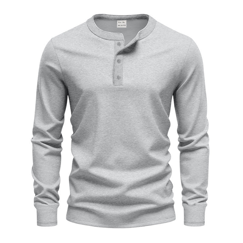 Herren nan tailliertes Langarm-Henleyshirt mit Stehkragen, feinem Baumwollstretch und Rippbündchen Drune