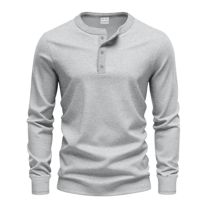 Herren nan tailliertes Langarm-Henleyshirt mit Stehkragen, feinem Baumwollstretch und Rippbündchen Drune