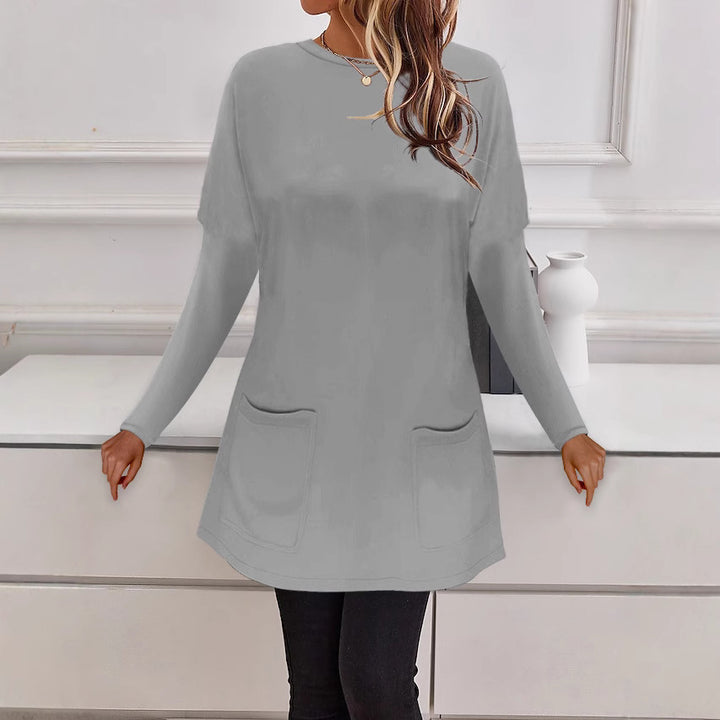 Damen Longline Feinstrick-Tunika mit Rundhalsausschnitt und aufgesetzten Taschen Drune