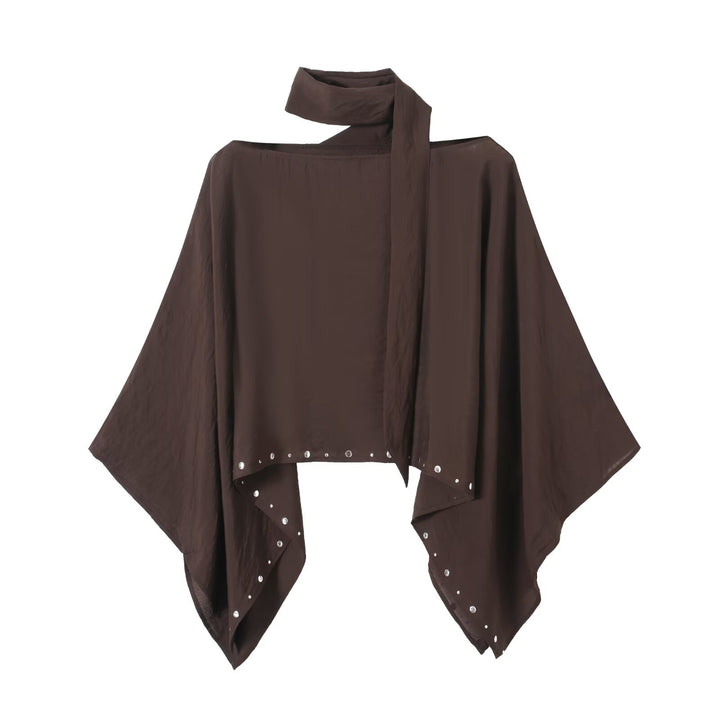 Damen Asymmetrisches Poncho‑Cape mit Bindeschal und Ösenbesatz Drune