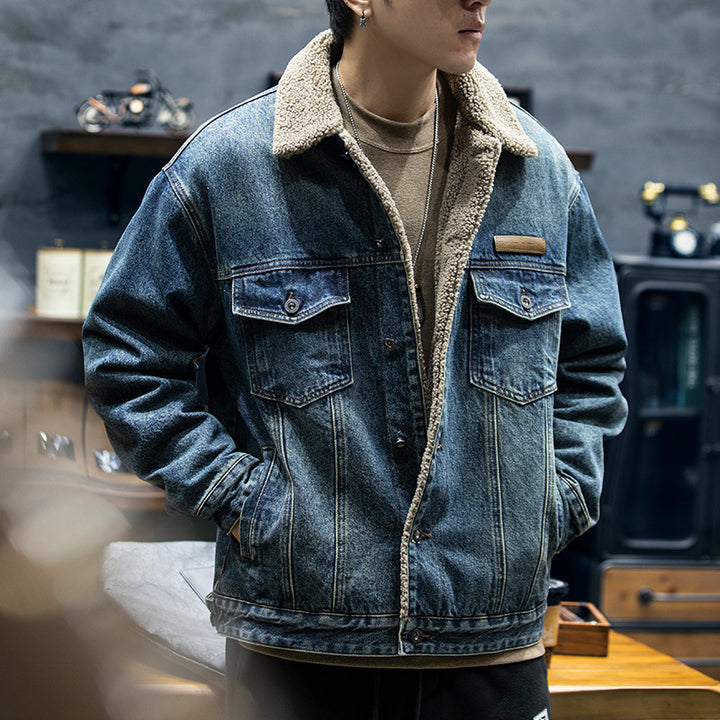 Herren Lässige Jeansjacke mit Teddyfutter Drune