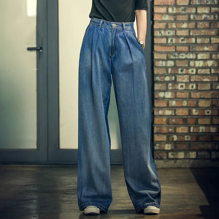 Damen Weite Denim-Hose im lässigen Hochbund-Stil Drune