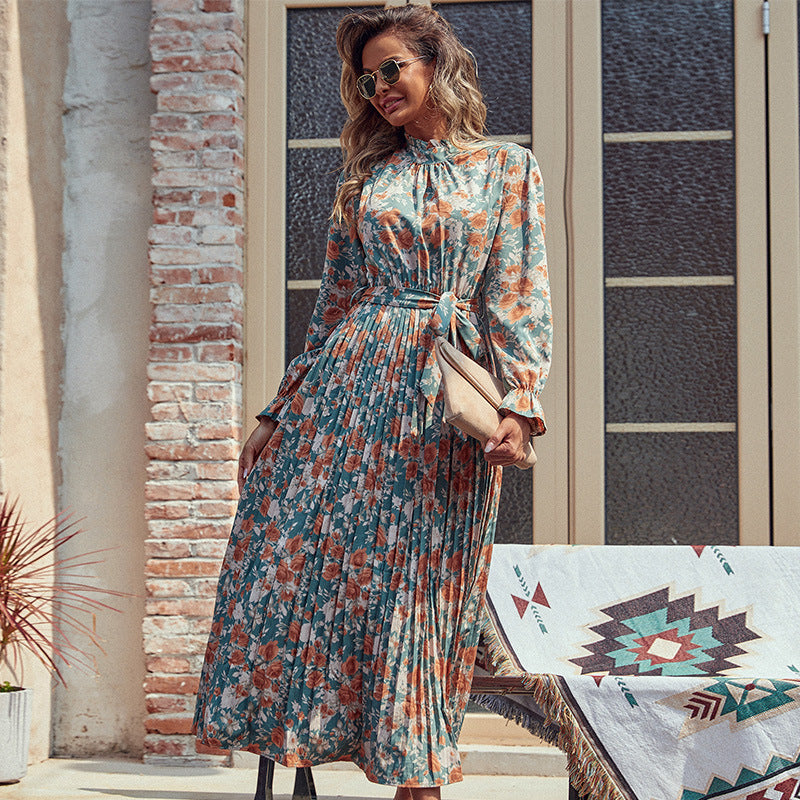 Damen Midi-Kleid mit floralem Design und Bindedetails Drune